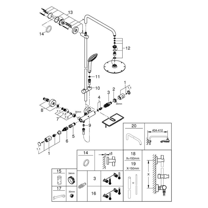 Grohe Euphoria System Chrome with Thermostat for Wall Mounting and Aquadimmer Function - Unbeatable Bathrooms