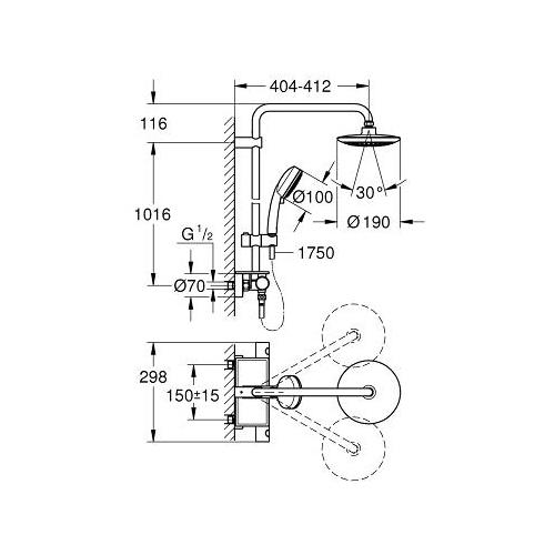 Grohe Euphoria 190 Shower System with Thermostat and 3 Sprays In Chrome - 26249000 - Unbeatable Bathrooms