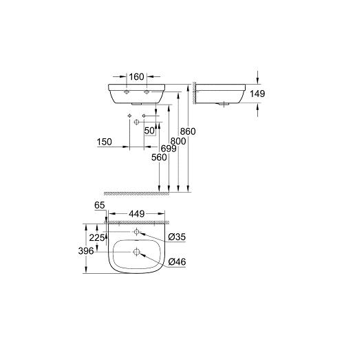 Grohe Euro 450mm 1TH Wall Hung Basin - Unbeatable Bathrooms