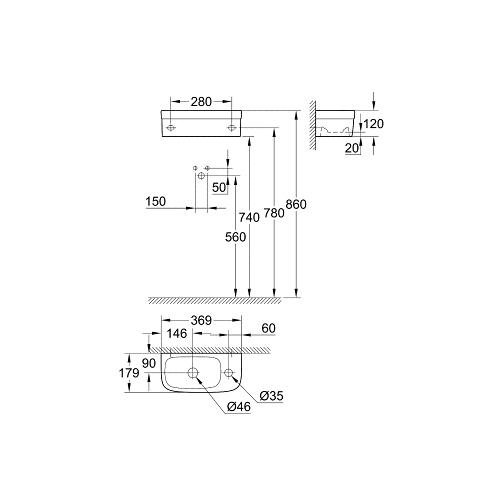 Grohe Euro 370mm 1TH Cloakroom Wall Hung Basin with Pure Guard - Unbeatable Bathrooms