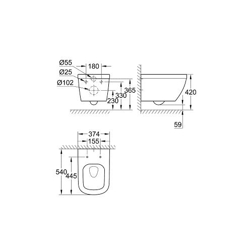 Grohe Euro Ceramic Wall Hung Toilet - 540 x 374mm - Unbeatable Bathrooms