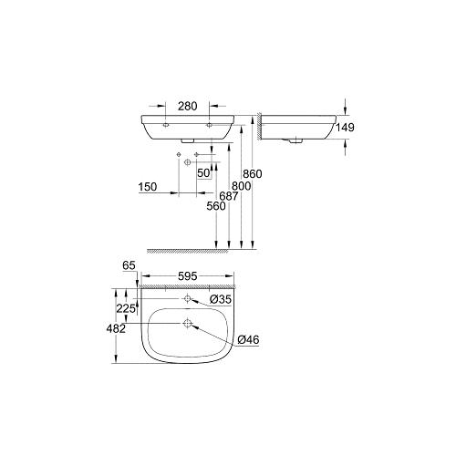 Grohe Euro 600mm 1TH Wall Hung Basin with Laidback Style & Pure Guard - Unbeatable Bathrooms