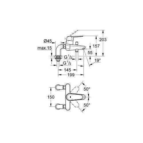 Grohe Eurodisc Cosmopolitan 1/2 Inch Single Lever Deck Mounted Bath or Shower Mixer - Unbeatable Bathrooms