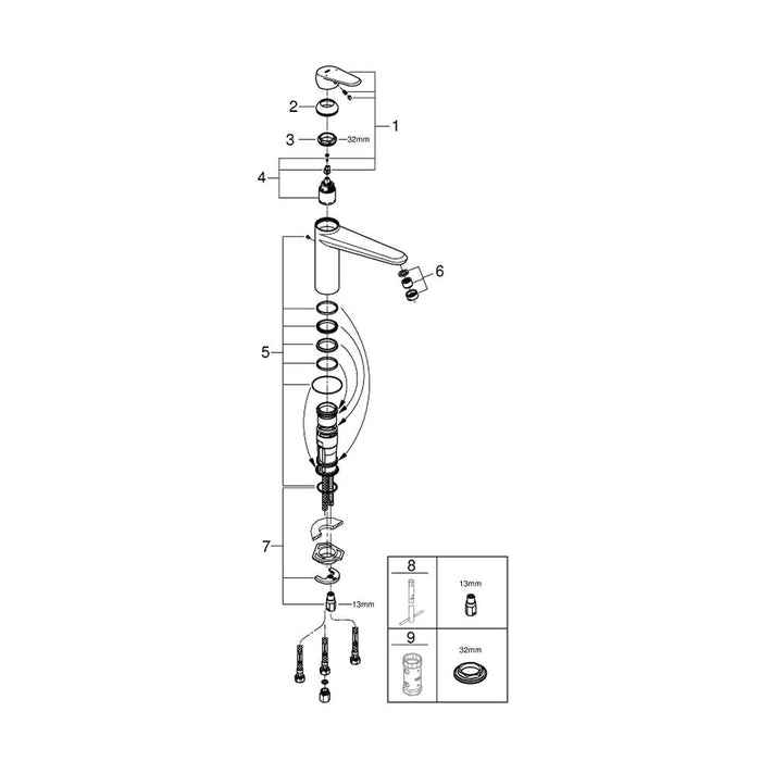 Grohe Eurodisc Cosmopolitan 1/2 Inch Single Lever Medium Spout Sink Mixer - Unbeatable Bathrooms