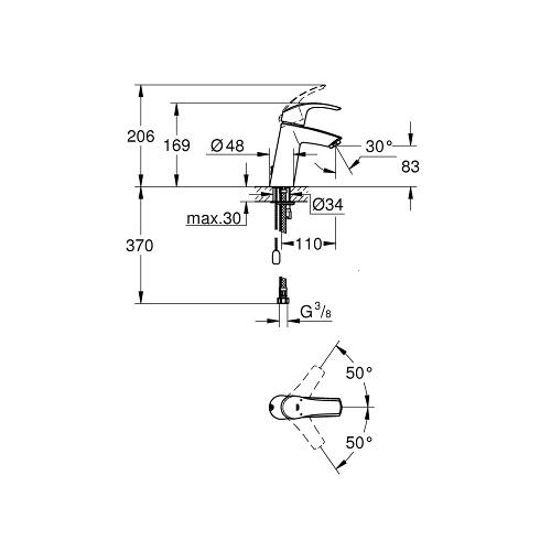 Grohe Eurosmart 1/2 Inch Medium Size Basin Mixer with Retractable Chain - Unbeatable Bathrooms