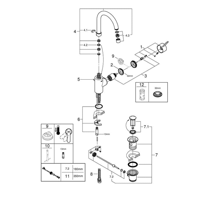 Grohe Eurosmart Cosmopolitan 1/2 Inch Large Size Single Lever Basin Mixer - Unbeatable Bathrooms
