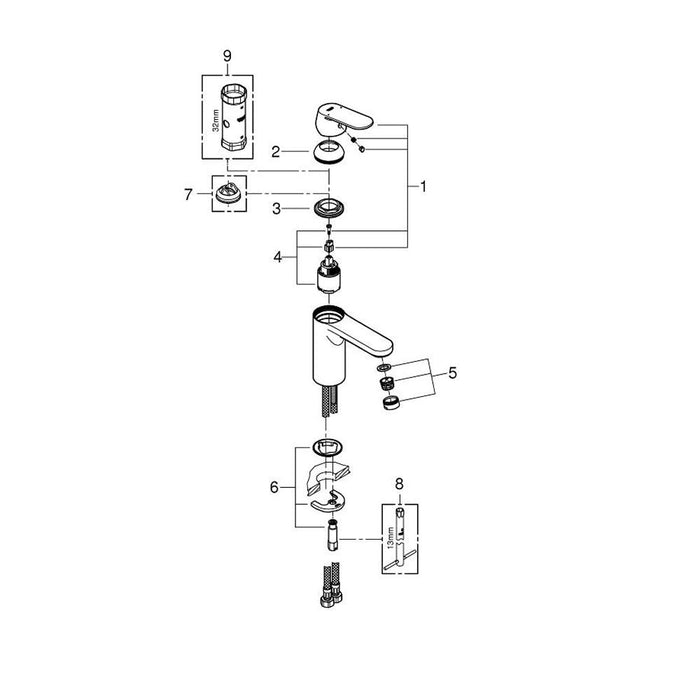 Grohe Eurosmart Cosmopolitan 1/2 Inch Medium Size Basin Mixer with Smooth Handling Properties - Unbeatable Bathrooms