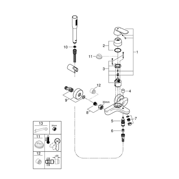 Grohe Eurosmart Cosmopolitan 1/2 Inch Single Lever Wall Mounted Bath or Shower Mixer - Unbeatable Bathrooms