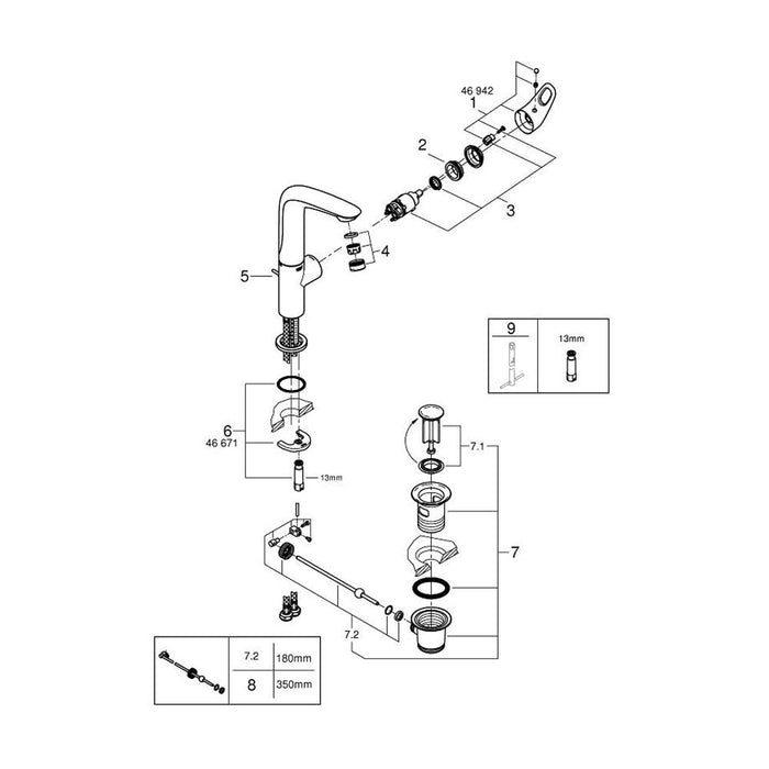 Grohe Eurostyle 1/2 Inch Large Size Single Lever Basin Mixer with Extra Height - Unbeatable Bathrooms