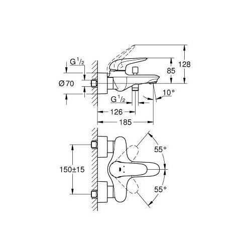 Grohe Eurostyle 1/2 Inch Single Lever Wall Mounted Bath or Shower Mixer - Unbeatable Bathrooms