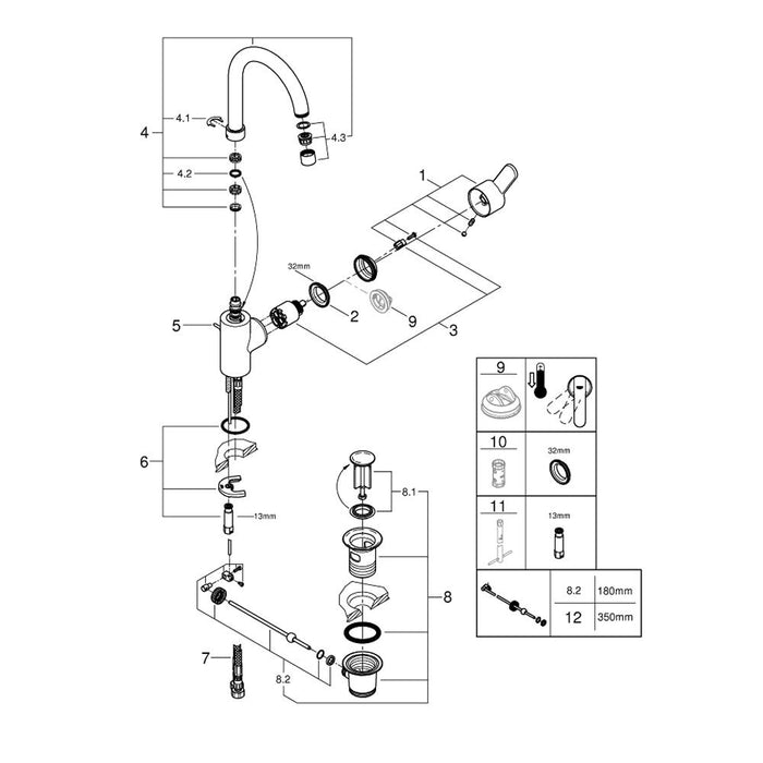 Grohe Eurostyle Cosmopolitan 1/2 Inch Large Size Single Lever Basin Mixer - Unbeatable Bathrooms