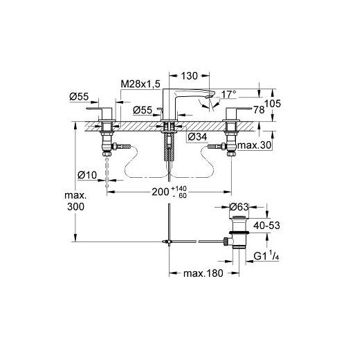 Grohe Eurostyle Cosmopolitan Small Size 3 Hole Basin Mixer - Unbeatable Bathrooms