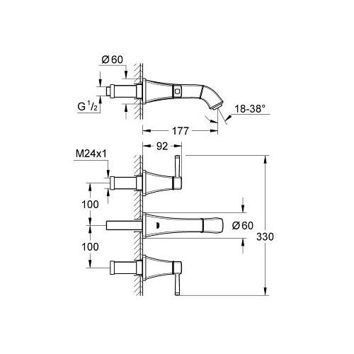 Grohe Grandera 1/2 Inch Small Size Wall Mounted Three Hole Basin Mixer - Unbeatable Bathrooms