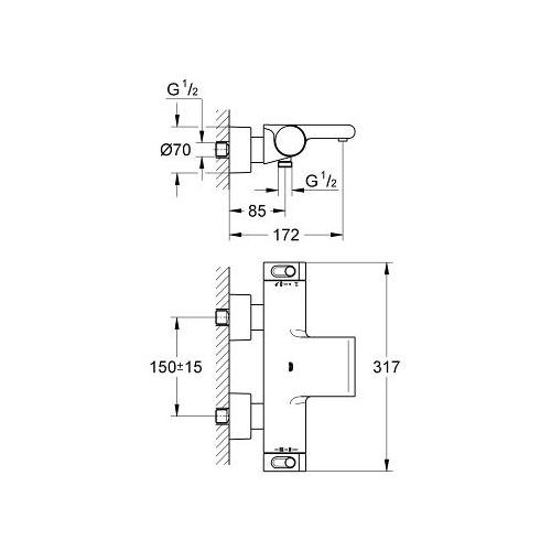 Grohe Grohtherm 1/2 Inch Thermostatic Bath or Shower Mixer with with Wax Thermoelement - Unbeatable Bathrooms