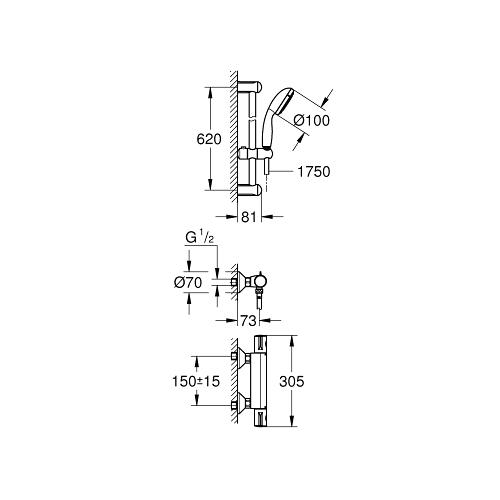 Grohe Grohtherm 1/2 Inch Thermostatic Shower Mixer with Shower Set and Temperature Control - Unbeatable Bathrooms
