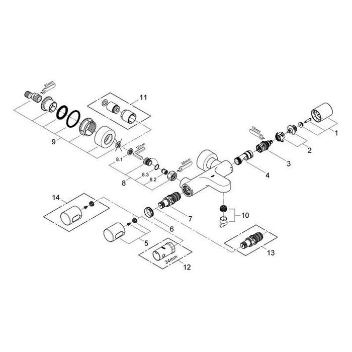 Grohe Grohtherm Chrome 1/2 Inch Cosmopolitan Thermostatic Bath or Shower Mixer - Unbeatable Bathrooms
