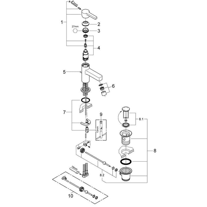Grohe Lineare 1/2 Inch Extra Small Size with Pop Up Waste Basin Mixer - Unbeatable Bathrooms