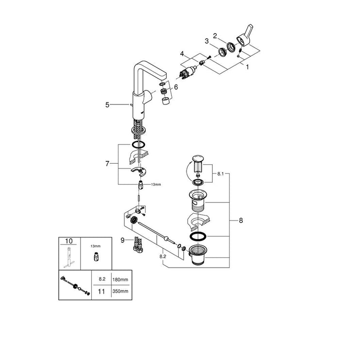 Grohe Lineare 1/2 Inch Large Size Single Lever Basin Mixer with Pop Up Waste - Unbeatable Bathrooms