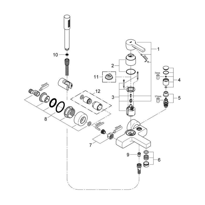 Grohe Lineare 1/2 Inch Single Lever Bath or Shower Mixer with Automatic Diverter - Unbeatable Bathrooms