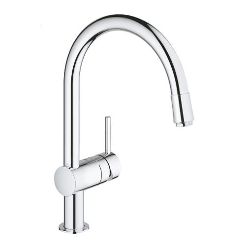 Grohe Minta 1/2 Inch Single Lever Chrome Sink Mixer with Pull Out Spray Head - Unbeatable Bathrooms