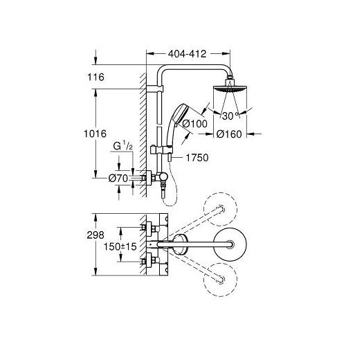 Grohe New Tempesta Cosmopolitan Shower System with Thermostat for Wall Mounting - Unbeatable Bathrooms