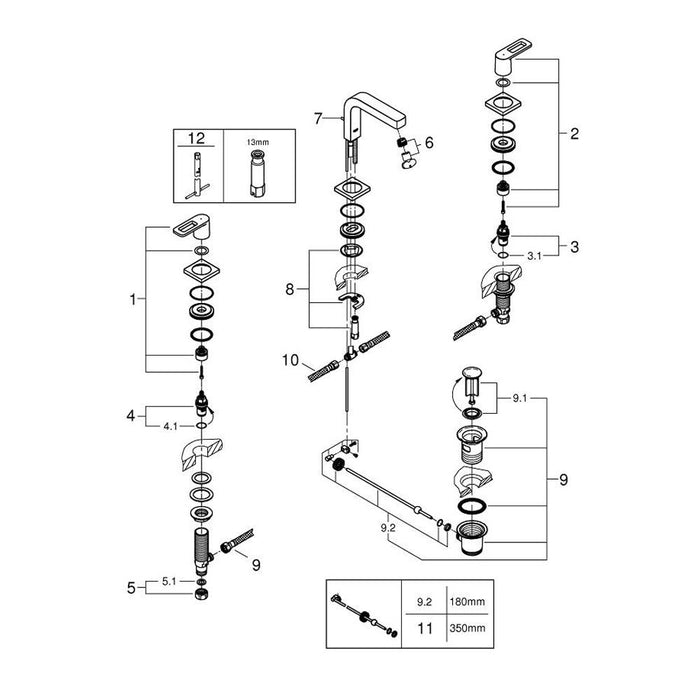 Grohe Quadra 1/2 Inch Small Size Three Hole Basin Mixer - Unbeatable Bathrooms