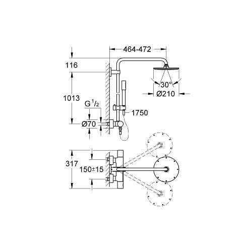 Grohe Rainshower System 210mm Chrome with Thermostat for Wall Mounting - Unbeatable Bathrooms