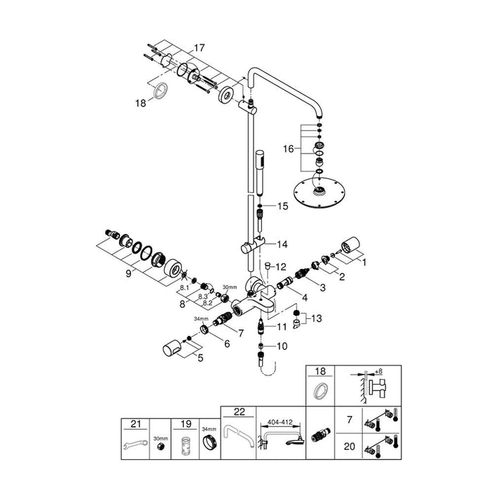 Grohe Rainshower System Shower with Bath Thermostat for Wall Mounting - Unbeatable Bathrooms