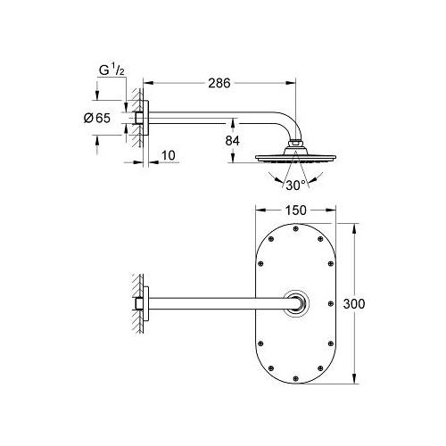 Grohe Rainshower Veris 286 mm and Head Shower Set with 1 Spray - Unbeatable Bathrooms