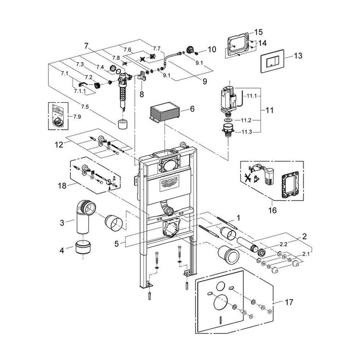 Grohe Rapid SL Installation System 3 in 1 Set for WC for Low Height Installation - Unbeatable Bathrooms
