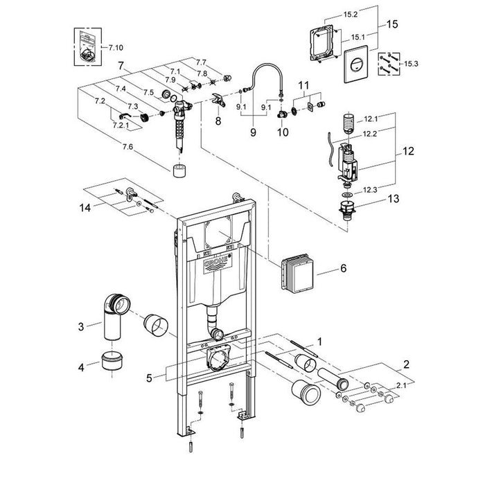 Grohe Rapid SL Installation System Chrome 3 in 1 Set for WC with Fixing Bolts - Unbeatable Bathrooms