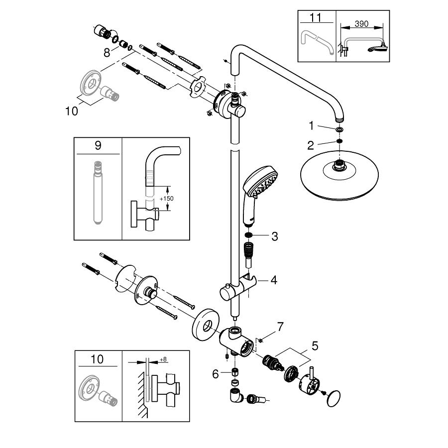 Grohe Retrofit System Shower System with Diverter for Wall Mounting