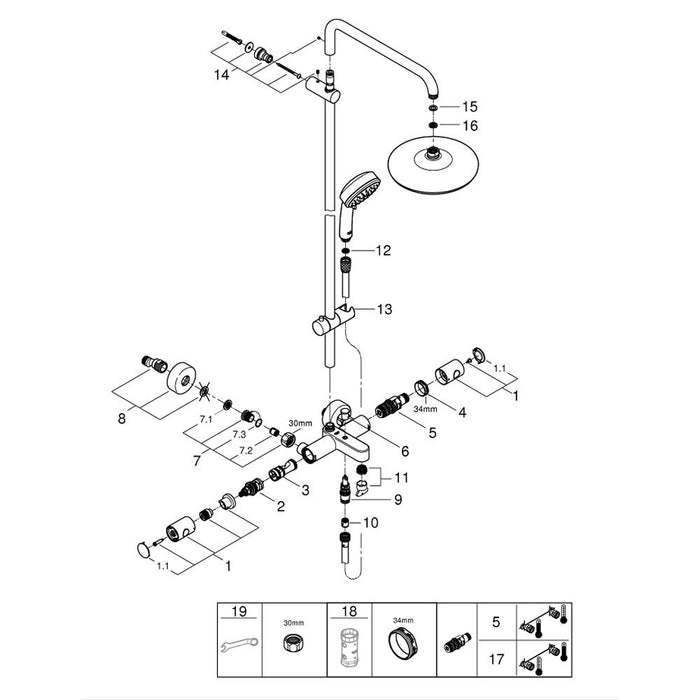 Grohe Tempesta Cosmopolitan System Shower System with Bath Thermostat for Wall Mounting - Unbeatable Bathrooms