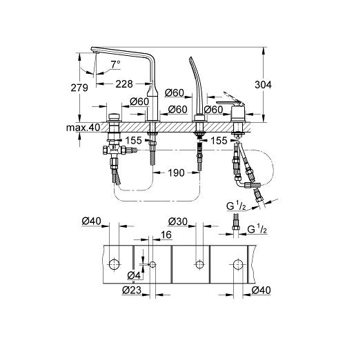 Grohe Veris 4 Hole Single Lever Bath Combination - Unbeatable Bathrooms