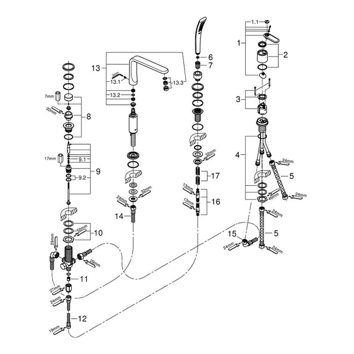 Grohe Veris 4 Hole Single Lever Bath Combination - Unbeatable Bathrooms