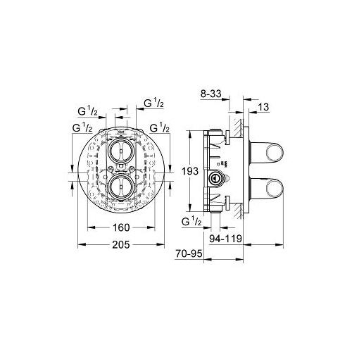 Grohe Veris Thermostat with Integrated 2 Way Diverter for Bath or Shower and More Than One Outlet - Unbeatable Bathrooms