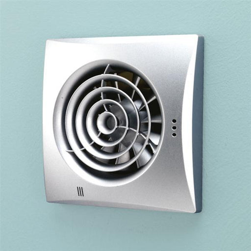 HiB Hush Fan, Wall or Ceiling Mounted - Matt Silver with Timer and Humidity Sensor - Unbeatable Bathrooms