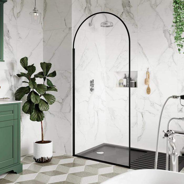 Hudson Reed Black Arched Wet Room Shower Screen 900mm Wide - 8mm Glass - Unbeatable Bathrooms