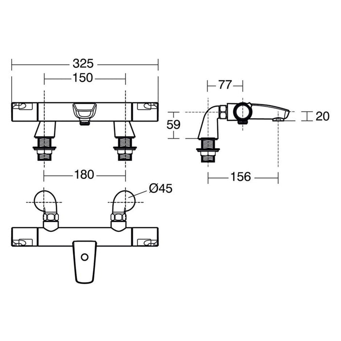 Ideal Standard Ceratherm T50 Exposed Thermostatic Bath Shower Mixer - Unbeatable Bathrooms