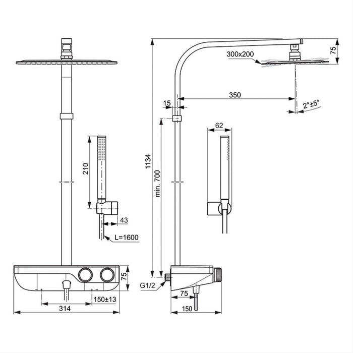 Ideal Standard Ceratherm S200 Exposed Thermostatic Shelf Shower System - Unbeatable Bathrooms