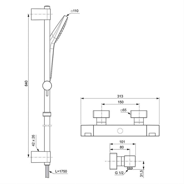 Outlet - Ideal Standard CeraTherm C100 inbouwthermostaat met stopkraan en omstelling, opbouwdeel Mat Zwart A7522XG Outlet - Ideal Standard CeraTherm C100 inbouwthermostaat met stopkraan en omstelling, opbouwdeel Mat Zwart A7522XG
