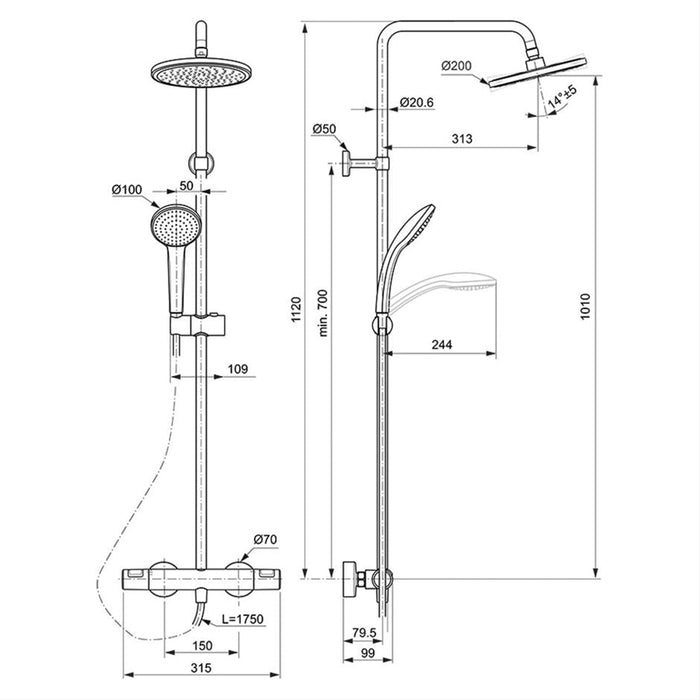 Ideal Standard Ceratherm T25 Exposed Thermostatic Shower System - Unbeatable Bathrooms
