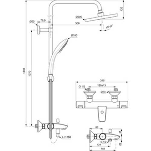 Ideal Standard Ceratherm T25 Exposed Thermostatic Bath Shower System - Unbeatable Bathrooms