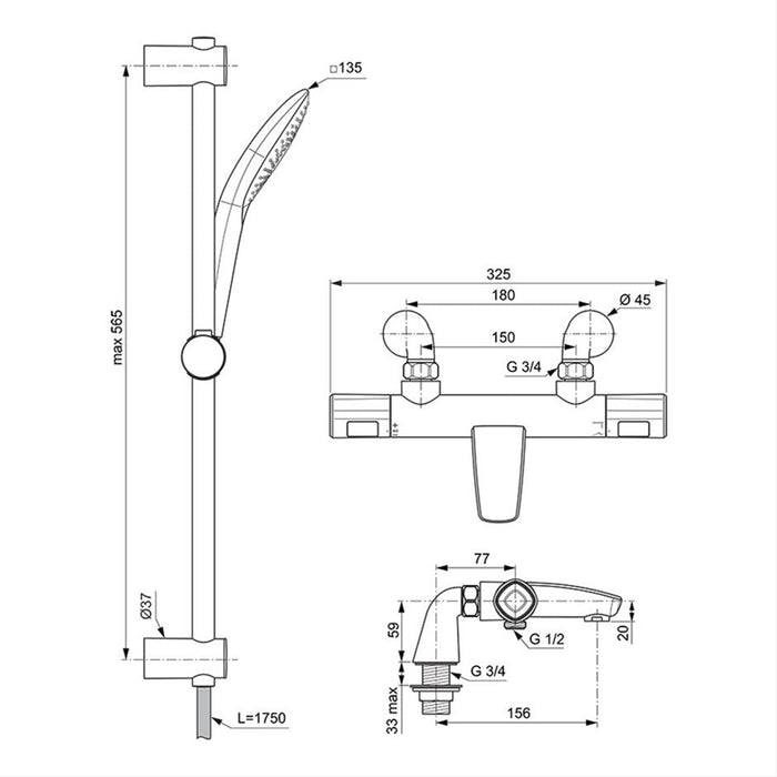 Ideal Standard Ceratherm T100 Exposed Thermostatic Rim Mounted Bath Shower Mixer Pack - Unbeatable Bathrooms