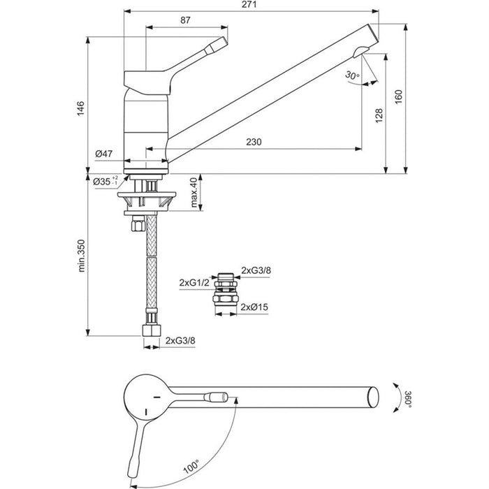 Ideal Standard Ceralook Single Lever Low Spout Kitchen Mixer - Unbeatable Bathrooms