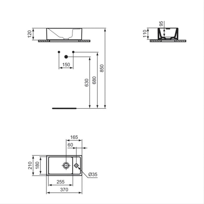 Ideal Standard i.Life S 37cm 1 Taphole Guest Vessel Basin without Overflow - Unbeatable Bathrooms