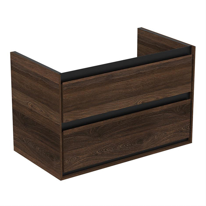 Ideal Standard Connect Air Wall Hung Vanity Unit with 2 Drawers - Silk Black + Wood - Unbeatable Bathrooms