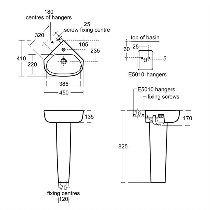 Ideal Standard Studio Echo 45cm Corner Handrinse Basin - 1 Taphole with Overflow - Unbeatable Bathrooms