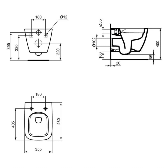Ideal Standard i.Life S Compact Wall Mounted WC Bowl with Horizontal Outlet & Rimless+ Technology - Unbeatable Bathrooms