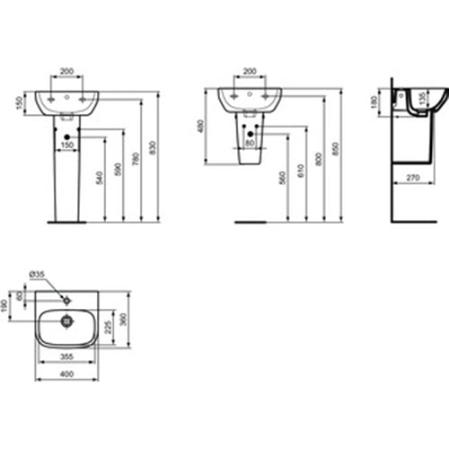 Ideal Standard i.Life A 40cm Handrise 1 Taphole Basin - Unbeatable Bathrooms